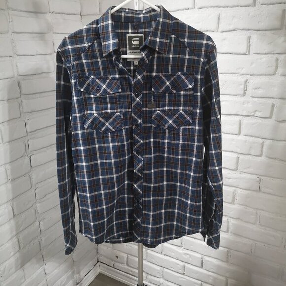 G-Star Raw Men's Size Medium Made in India Blue Plaid Button Front Shirt - Picture 1 of 13